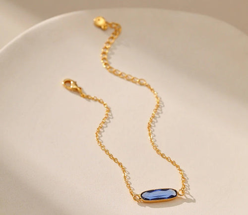Blue Oval Crystal Gold Bracelet MYMBL0002