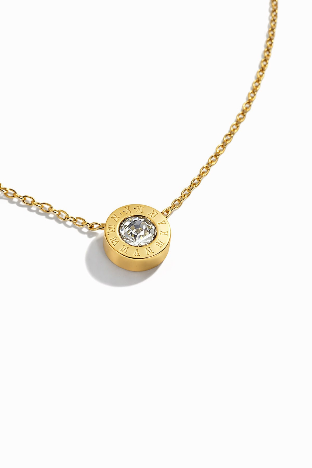 Gold Roman Numeral Crystal Pendant Necklace MYMNL0010