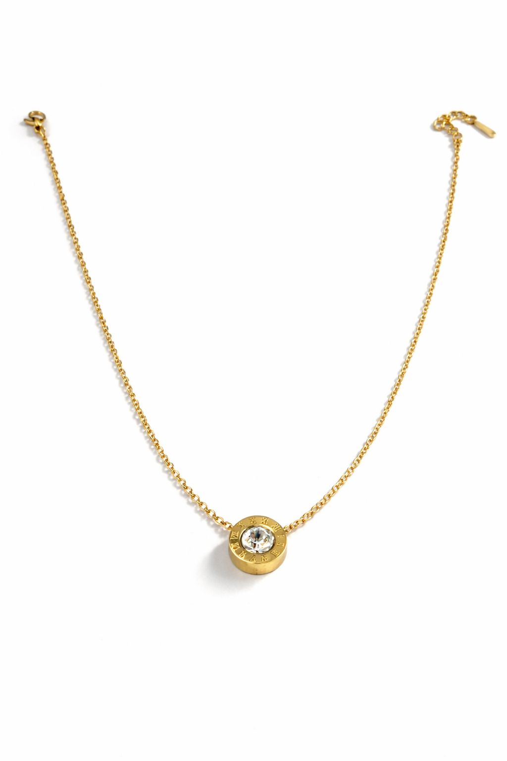 Gold Roman Numeral Crystal Pendant Necklace MYMNL0010