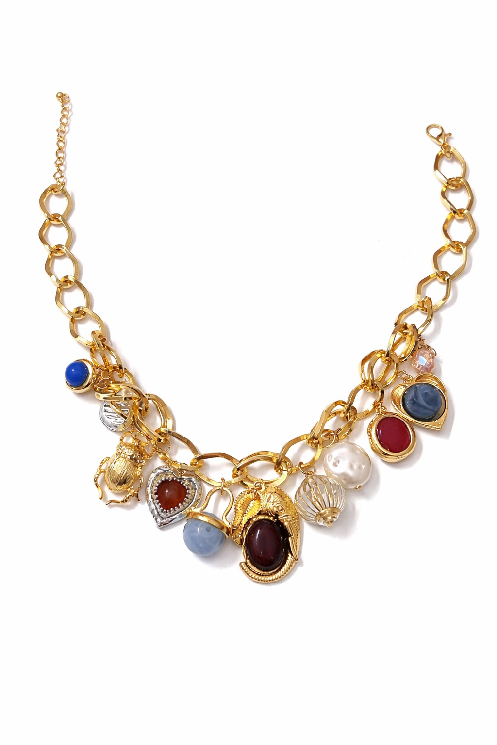 Gold Charm Multicolor Stone Necklace MYMNL0013