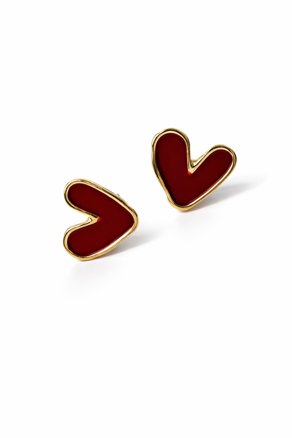 Red Heart Gold Stud Earrings for Women MYMER0012