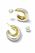Dual Tone Pearl Hoop Earrings for Women MYMER0015