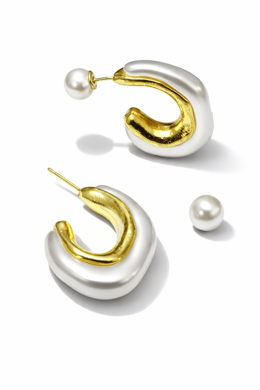 Dual Tone Pearl Hoop Earrings for Women MYMER0015
