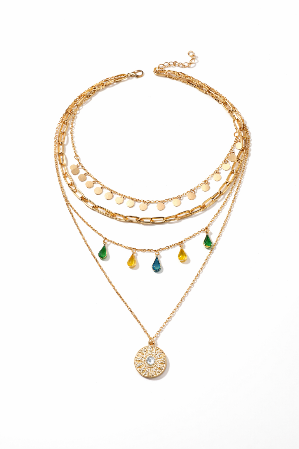 Gold Layered Multi Chain Charm Necklace for Women MYMNL0014