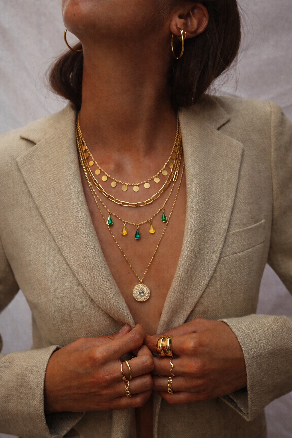 Gold Layered Multi Chain Charm Necklace for Women MYMNL0014