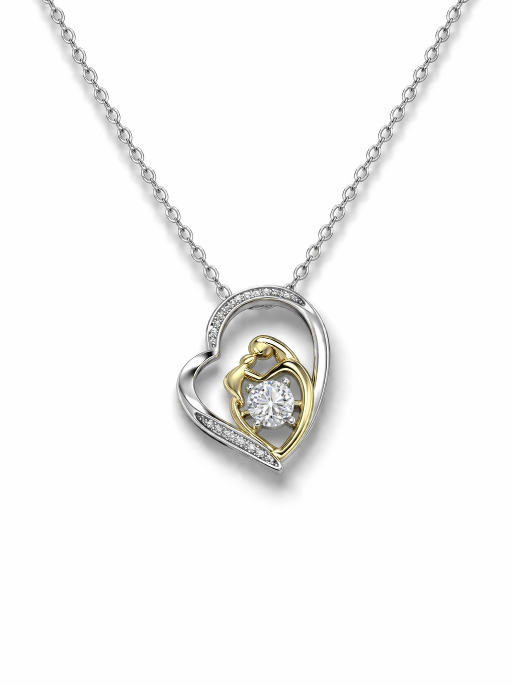 Mother Love Silver Heart Crystal Pendant Necklace for Women MYMNL0015
