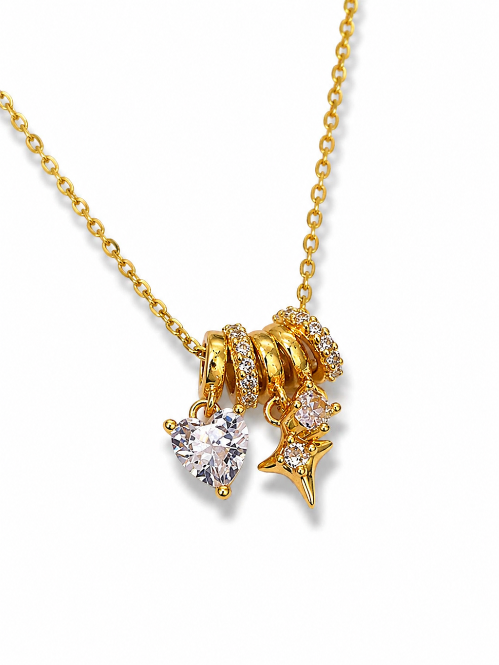 Gold Heart & Star Charm Necklace MYMNL0016