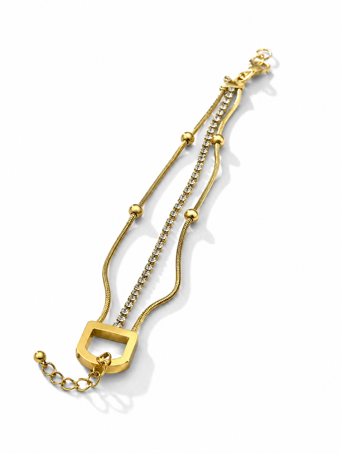 Gold Triple Chain Crystal Adjustable Bracelet for Women MYMBL0009