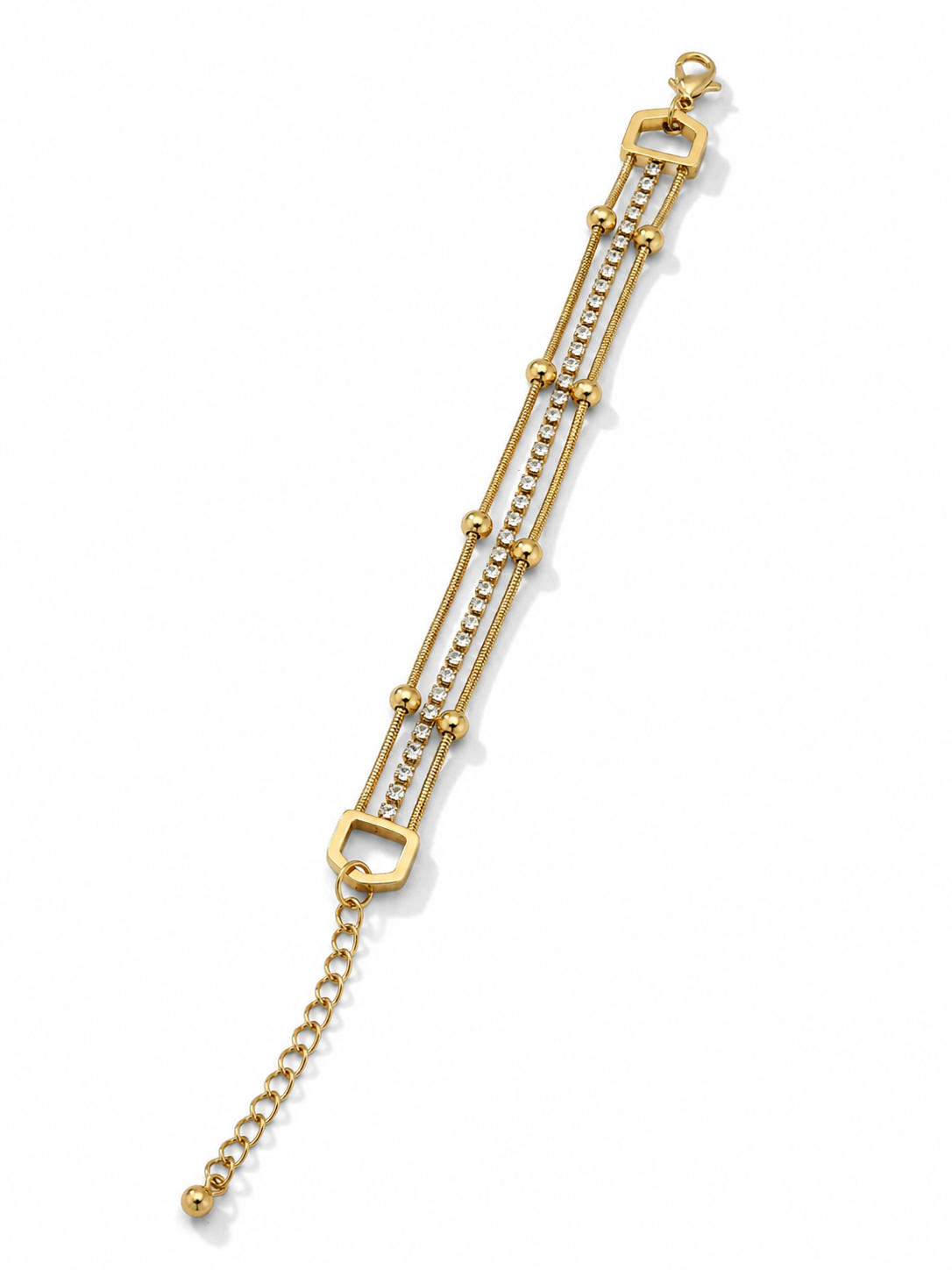 Gold Triple Chain Crystal Adjustable Bracelet for Women MYMBL0009