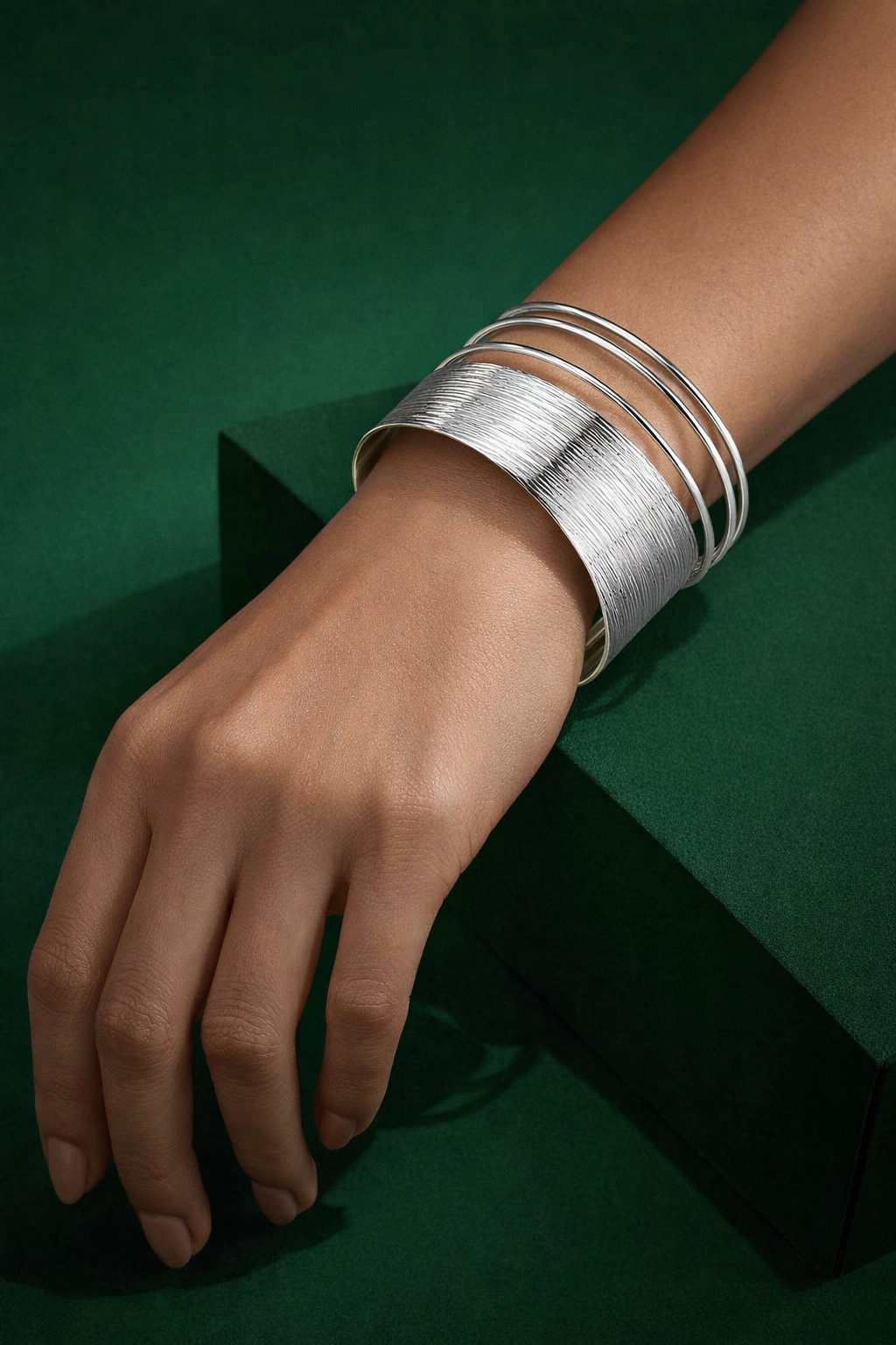 Luna Layered Silver Cuff Bracelet MYMBL0005