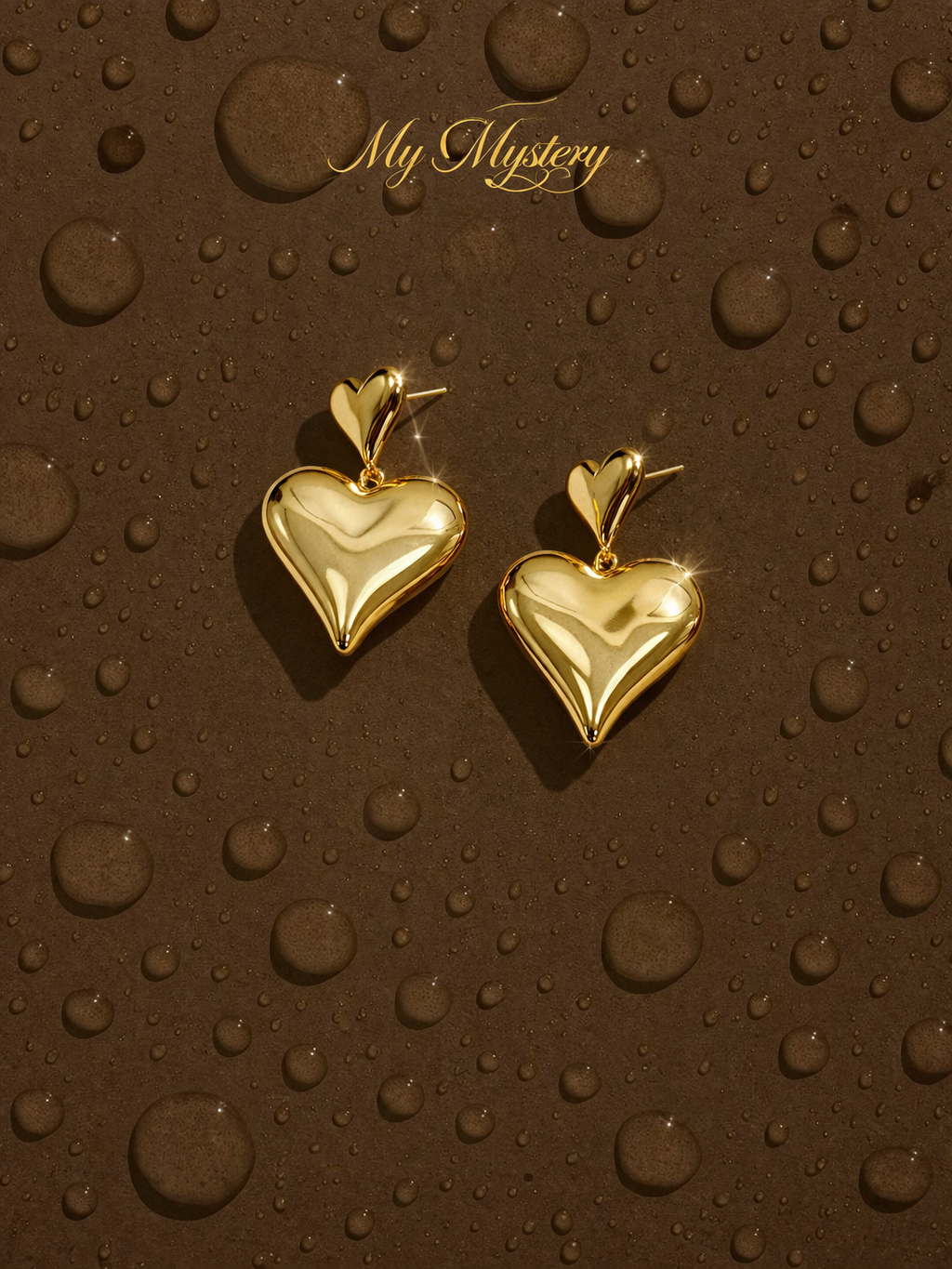 Gold Heart Drop Earrings for Women MYMER0008