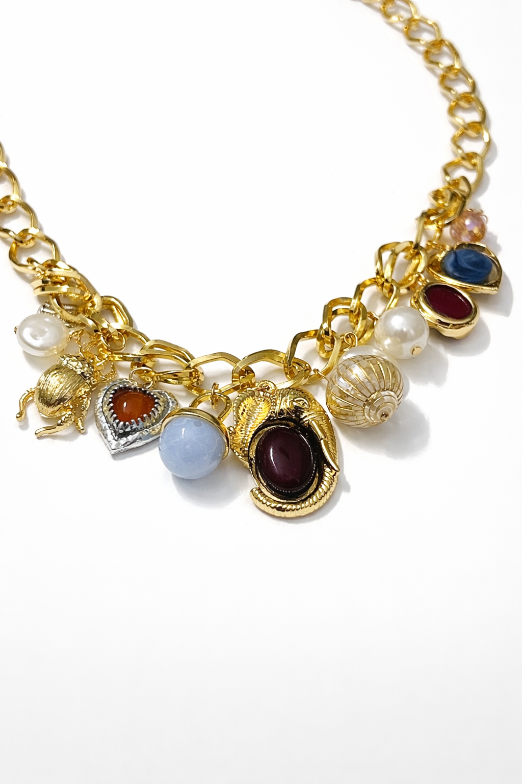 Gold Charm Multicolor Stone Necklace MYMNL0013