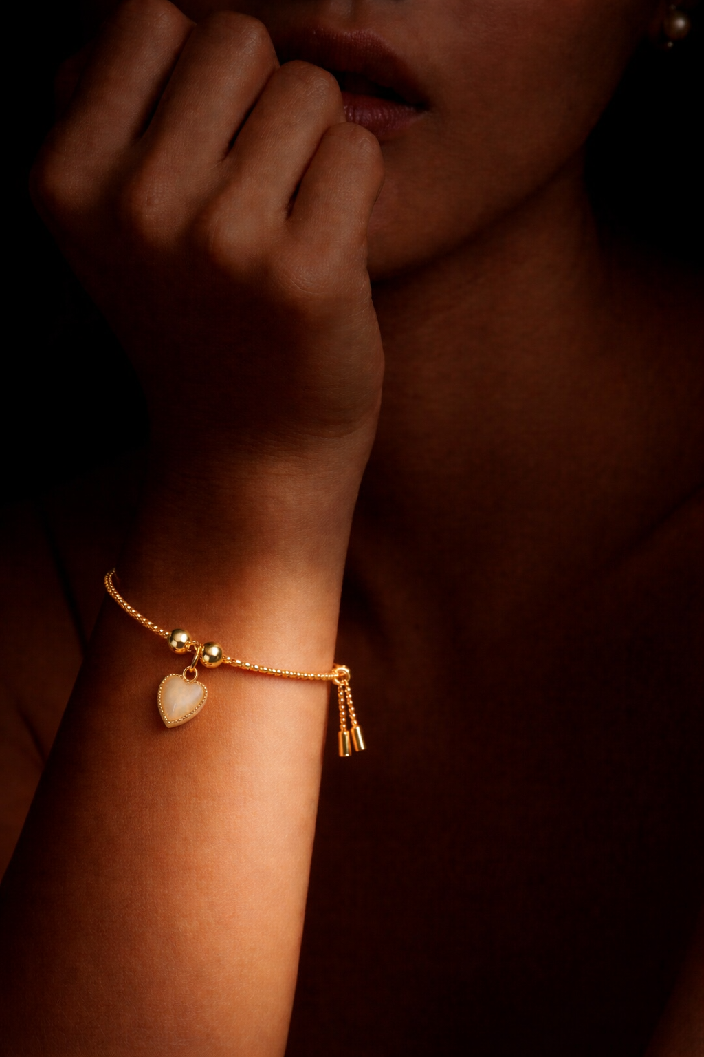 Gold Heart Charm Adjustable Bracelet for Women MYMBL0008
