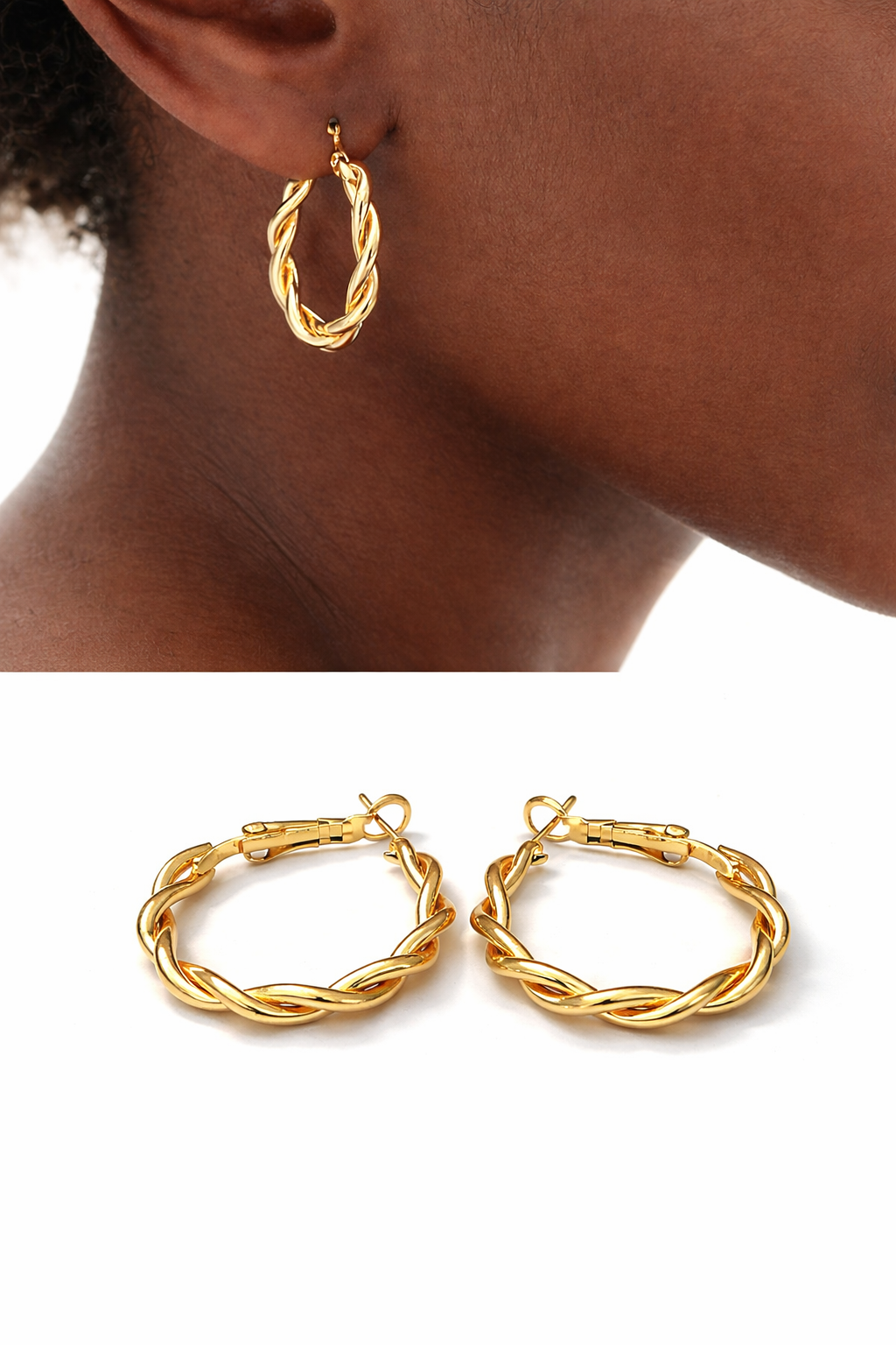 Gold Twisted Hoop Earrings for Women MYMER0010