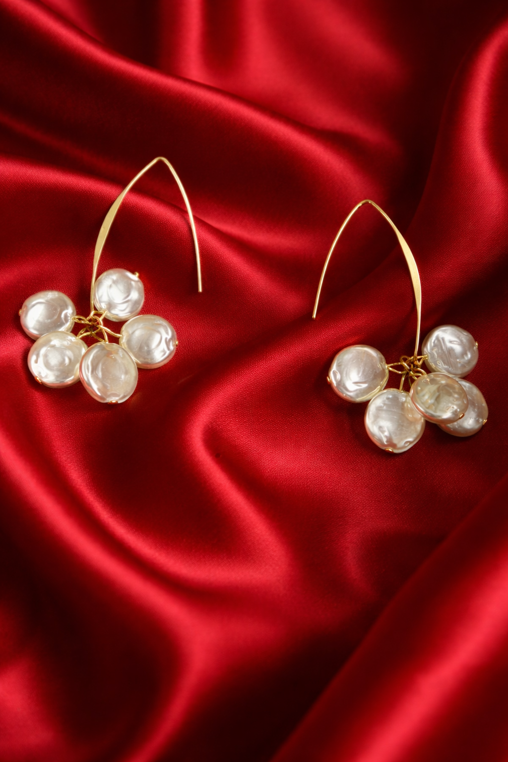 My Mystery Gold Pearl Cluster Drop Earrings for Women MYMER0017