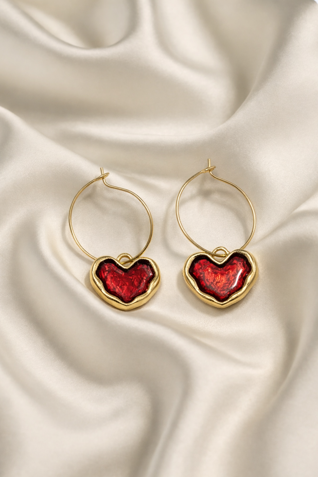 Red Heart Hoop Earrings for Women MYMER0016