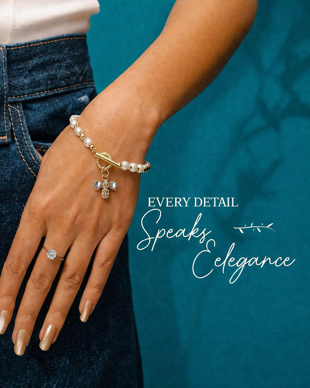 My Mystery Gold Pearl Charm Bracelet for Women MYMBL0006