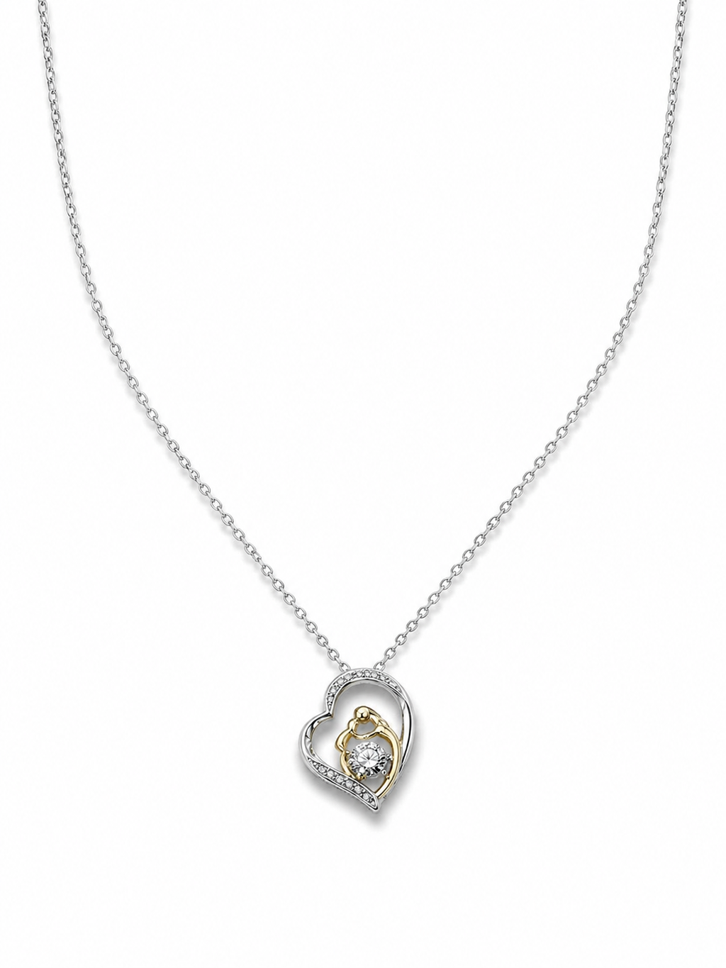 Mother Love Silver Heart Crystal Pendant Necklace for Women MYMNL0015