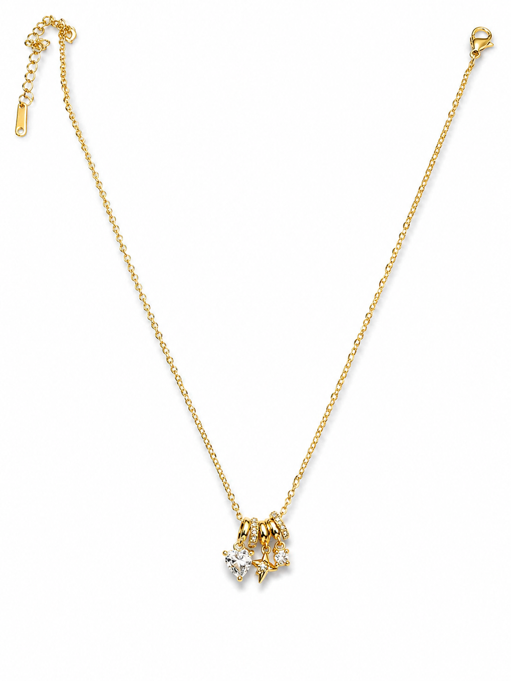 Gold Heart & Star Charm Necklace MYMNL0016