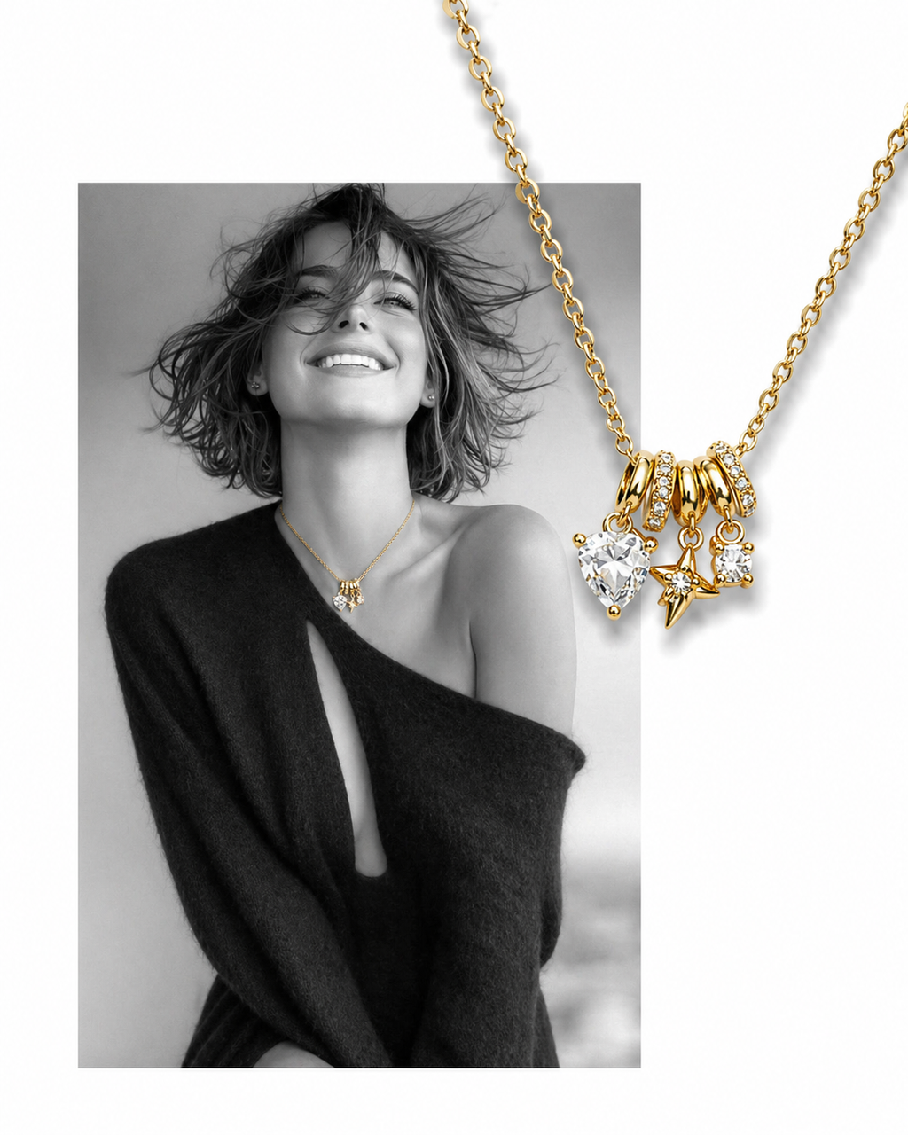 Gold Heart & Star Charm Necklace MYMNL0016