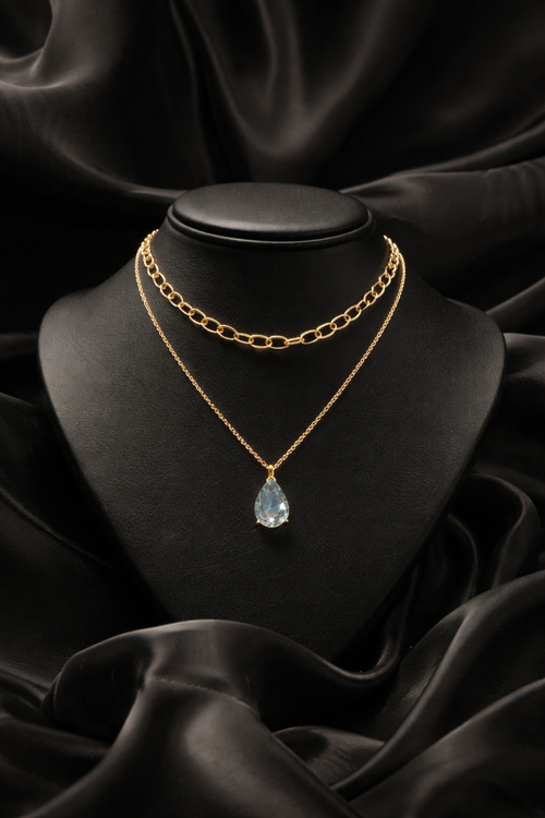 Crystal Drop Layered Necklace MYMNL0006