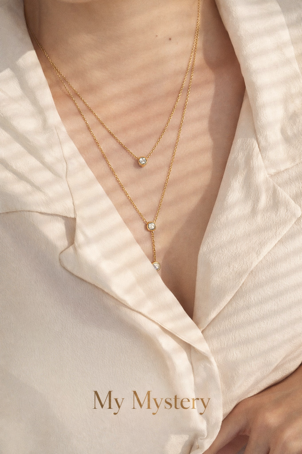 Double Dimond Layer Drop Pendant Necklace MYMNL0011