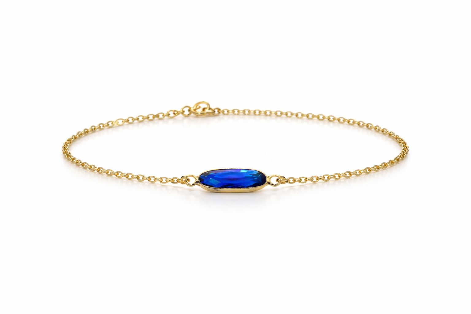 Blue Oval Crystal Gold Bracelet MYMBL0002