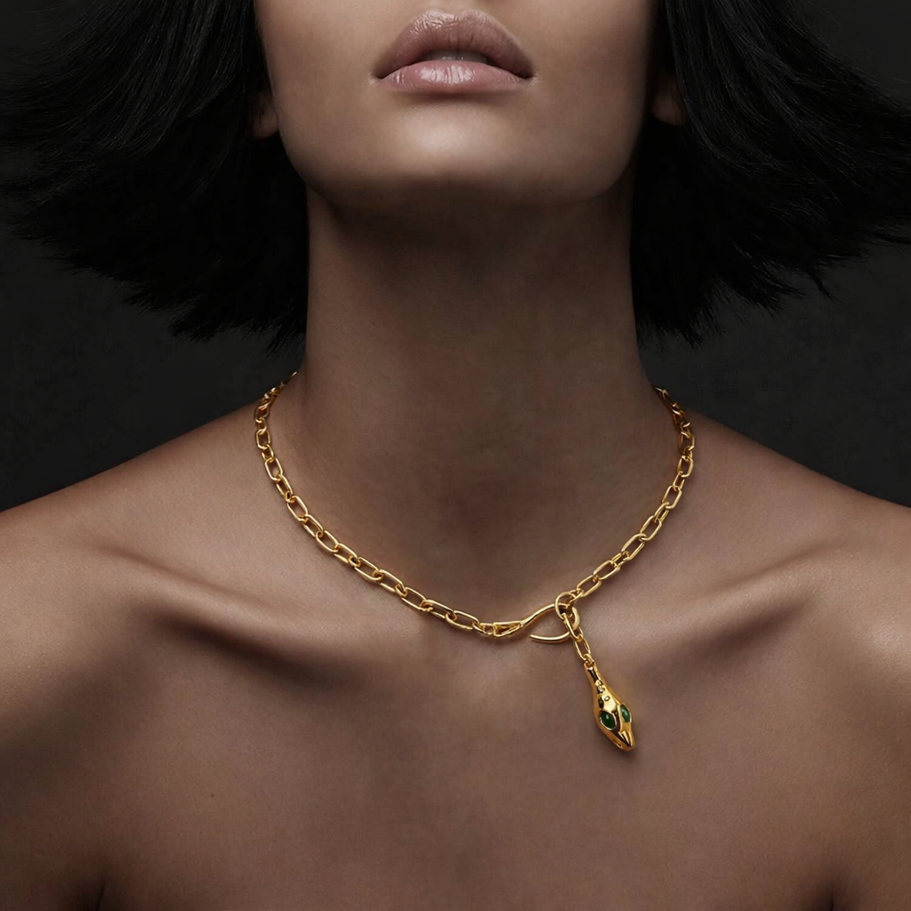 Snake Charm Gold Chain Necklace for Women MYMNL0003