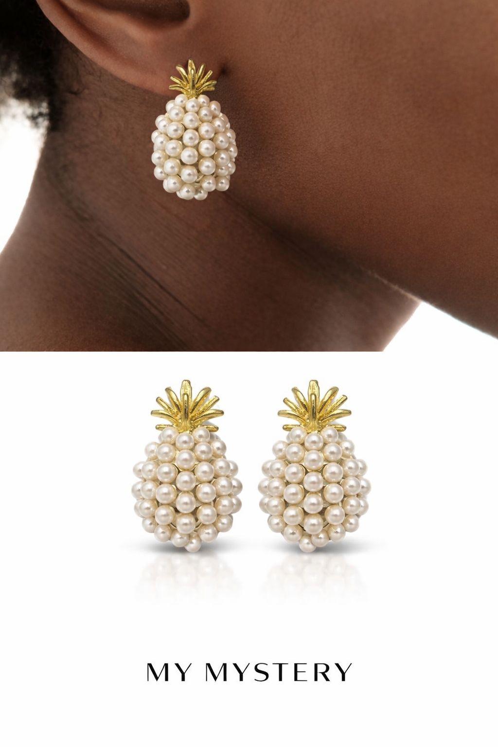 Gold Pearl Pineapple Stud Earrings for Women MYMER0007