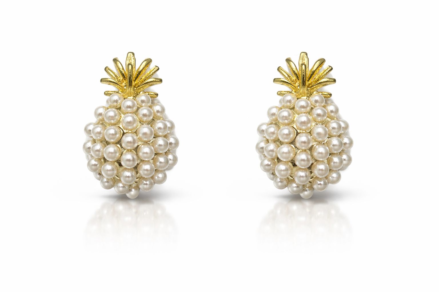 Gold Pearl Pineapple Stud Earrings for Women MYMER0007